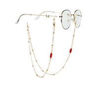 XINCXIN Chaîne de verres, chaînes de lunettes, lanières de lunettes de soleil dorées tendance for femmes, pendentif en perles de cristal(Red)
