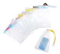 Xindojuz Lot de 15 sacs à savon en maille avec cordon de serrage - En maille transparente - Pour barres de savon, douche, lavage, corps, salle de sport, voyage (3 styles)