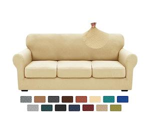 XINEAGE 2025 Lot de 4 Housses de canapé 3 Places Super Extensible, Housse de canapé épaisse et Douce, antidérapante, Protection de Meubles pour Chiens et Chats (Beige, 71"-91")