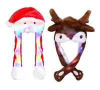 XineYuor Bonnet Noël,2PCS Chapeau Noel,LED Lumière Bonnet de Noël,Bonnet de Noël Adultes Enfant Rouge Père Noël Amusant Bonnet Oreille Qui Bouge Bonnet Pere Noel pour Décoration de Noël (A)