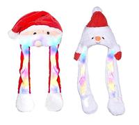 XineYuor Bonnet Noël,2PCS Chapeau Noel,LED Lumière Bonnet de Noël,Bonnet de Noël Adultes Enfant Rouge Père Noël Amusant Bonnet Oreille Qui Bouge Bonnet Pere Noel pour Décoration de Noël (C), 32
