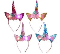 XineYuor Lot de 4 serre-tête licorne lumineux à LED, bandeau licorne pour enfants, accessoires de cheveux pour anniversaire, carnaval, Pâques, anniversaire, fête