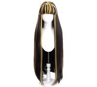 Xingbiyou Anime Monster High Cleo De Nile Cosplay Perruque longue mélangée noir, jaune, marron, perruque de fête d'Halloween pour femmes et filles