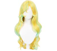 Xingbiyou Anime Monster High Lagoona Blue Cosplay Perruque longue, mélange jaune, bleu, vert, perruque de fête d'Halloween pour femmes et filles