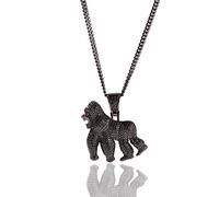 Xingbiyou Collier avec pendentif gorille avec oxyde de zirconium, chaîne cubaine en cuivre, style hip-hop pour homme