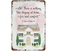 XingFox Affiche en métal style littéraire « Emma » : Rien de tel que de rester chez soi pour un vrai confort. pour les amoureux des livres. Décoration murale rétro vintage en aluminium, 20 x 30 cm.