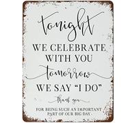 XingFox Affiche vintage « Ce soir, nous fêtons avec toi. Demain, nous disons oui. Dîner de mariage. » - Décoration murale en métal aluminium 20 x 30 cm