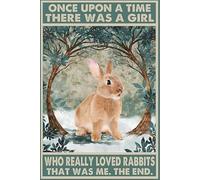 XingFox Affiche vintage en métal et aluminium « Il était une fois une fille qui aimait vraiment le café Rabbit », décoration murale, 20 x 30 cm