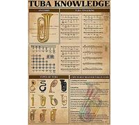 XingFox Affiches sur le tuba : anatomie, types de doigtés, guide, plaques métalliques, décoration de chambre, décoration murale pour club, style vintage, 20 x 30 cm