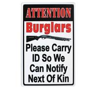 XingFox Attention cambrioleurs, veuillez vous munir d'une pièce d'identité ! Plaque décorative murale en métal style rétro vintage (Attention) 20 x 30 cm