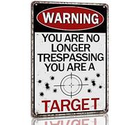 XingFox Avertissement : Interdit d'entrer. Vous êtes une cible. Panneau métallique humoristique « Propriété privée » pour jardin, porte d'entrée, garage ou mur. Usage intérieur/extérieur. 20 x 30 cm.