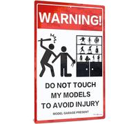 XingFox Avertissement, utilisation intérieure/extérieure, aluminium métallique 8 x 12 pouces - Attention : ne touchez pas mes modèles pour éviter les blessures.