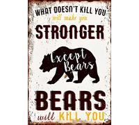 XingFox Ce qui ne te tue pas te rend plus fort, sauf les ours. Plaque décorative vintage en métal, 20 x 30 cm (8 x 12 pouces). Idéale pour décorer le salon d'une fille.