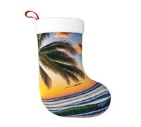 XingFox Chaussette de Noël en tissu peluche premium, imprimé coucher de soleil et palmiers, couleur inaltérable