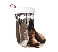 XingFox Chaussette de Noël imprimée chapeau de cowboy et bottes western, en tissu peluche premium, couleurs inaltérables