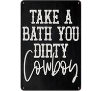 XingFox Décoration murale de salle de bain occidentale, « Prenez un bain, vous êtes sale », panneaux de cow-boy, accessoires de décoration de salle de bain de cow-boy, 20 x 30 cm