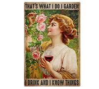 XingFox Décoration murale vintage pour salle de bain : « C’est ce que je fais : jardiner, boire et savoir des choses » (affiche en métal aluminium, 20 x 30 cm).