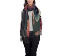 XingFox Écharpe à pompons pour femme, châle long et chaud, motif colibri dans les buissons de fleurs, écharpe d'hiver légère et ample