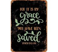 XingFox Éphésiens 8:10 : Par sa grâce vous êtes sauvés. Plaque en métal vintage rétro pour la maison, le garage, la ferme, le jardin, le bar, la cuisine ou le café. Décoration murale 20 x 30 cm.