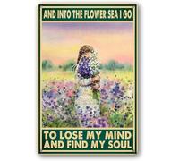 XingFox Et dans la mer de fleurs, je vais perdre la tête et trouver mon âme, affiche d'art mural rétro en métal pour bar, maison, salle de bain, décoration murale 20 x 30 cm