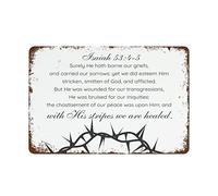 XingFox Isaïe et ses meurtrissures : Nous sommes guéris. Affiche murale inspirante avec un verset biblique. Décoration murale vintage amusante pour la maison. Plaque en métal, 20 x 30 cm.