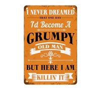 XingFox Je n'aurais jamais imaginé devenir un vieux grincheux, mais me voilà à fond ! Plaque en métal, blague sarcastique, décoration murale pour la maison ou le bureau, 20 x 30 cm