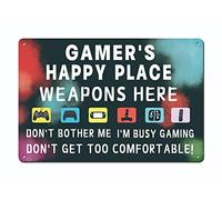 XingFox Le paradis des gamers - Armes ici - Plaque métallique 20 x 30 cm - pour ados gamers, décoration de salle de jeux