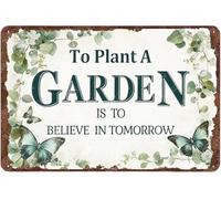 XingFox Panneau de jardin pour planter un jardin, c'est croire en demain, panneau en métal, décoration murale pour ferme, maison, cour, extérieur, 8 x 12 pouces