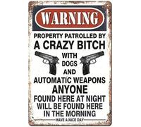 XingFox Panneau en métal « Propriété patrouillée par un fou », style vintage, décoration murale, 20 x 30 cm (8 x 12 pouces).