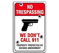 XingFox Panneau « Propriété privée - Nous n’appelons pas le 911 », panneau d’avertissement en métal, décoration de défense du domicile, 20 x 30 cm