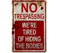 XingFox Panneaux d'Halloween « Propriété privée » - Décorations vintage - On en a marre de cacher les corps - Panneau humoristique en métal pour la décoration murale ou de porte (20 x 30 cm)