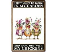 XingFox Panneaux humoristiques pour poulailler : « Je veux juste jardiner et passer du temps avec mes poules », en métal, 20 x 30 cm, pour la décoration de votre maison, ferme ou jardin.