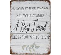 XingFox Panneaux métalliques rétro Un bon ami connaît toutes vos histoires Un meilleur ami vous aide à les écrire Affiche Plaque en étain Décorations amusantes 8x12 pouces