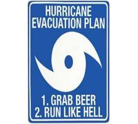 XingFox Plan d'évacuation en cas d'ouragan, prenez une bière, courez comme l'enfer, panneau en métal amusant, décoration murale, affiche rétro, pub, club, café, bar, maison, 20,3 x 30,5 cm
