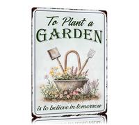 XingFox « Planter un jardin, c'est croire en demain » - Plaque métallique décorative humoristique pour jardin, cuisine, cour, extérieur, maison (20 x 30 cm)