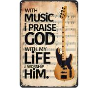 XingFox Plaque décorative humoristique avec musique « Je loue Dieu de toute ma vie, je l'adore » - Style rétro - 20 x 30 cm (8 x 12 pouces)