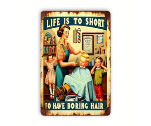 XingFox Plaque en métal aluminium vintage 20 x 30 cm « La vie est trop courte pour avoir des cheveux ennuyeux »