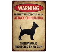 XingFox Plaque en métal « Attention, propriété protégée par un chihuahua » style vintage, idéale pour la décoration murale de bars, pubs, restaurants et cafés (20 x 30 cm).
