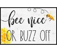 XingFox Plaque en métal « Bee Nice or Buzz Off » 30,5 x 20,3 cm, style rétro, décoration murale pour la maison et la cuisine