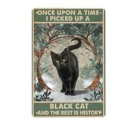 XingFox Plaque en métal Il était une fois où j'ai ramassé un chat noir et le reste appartient à l'histoire Art mural animalier rétro 12 x 8 pouces