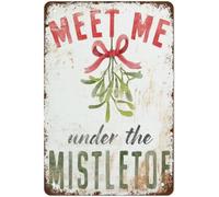 XingFox Plaque en métal « Meet Me Under The Mistletoe » - Décoration murale rétro - Pour maison, bar, café, ferme, chambre d'enfant, salon - Cadeau pour femme et homme - 20 x 30 cm