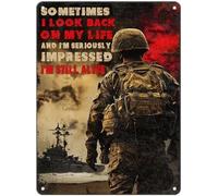 XingFox Plaque en métal « Soldat Plate » (Parfois je repense à ma vie) - Décoration murale rétro en aluminium - 20 x 30 cm (8 x 12 pouces) - Idéale pour jardin, garage, bureau, bar ou club.