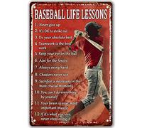 XingFox Plaque en métal style rétro baseball, décoration vintage pour chambre de garçon, leçons de vie, affiches de sport motivantes, n'abandonnez jamais, art mural 20 x 30 cm