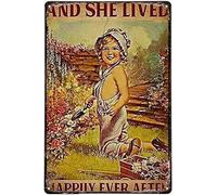 XingFox Plaque en métal style rétro vintage « Et ils vécurent heureux pour toujours » - Décoration murale intérieure/extérieure pour cuisine, jardin, maison, bar, pub, 20 x 30 cm