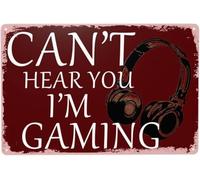 XingFox Plaque en tôle « Je ne t'entends pas, je joue » (Style 1) : décoration pour gamer. Idéale pour une chambre d'adolescent, un pour les joueurs, ambiance immersive. 20 x 30 cm.