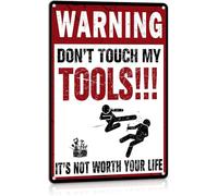 XingFox Plaque métallique « Attention ! Ne touchez pas à mes outils » style rétro, 20 x 30 cm (8 x 12 pouces), idéale pour la cuisine, le garage, un café, un bar ou un repaire d'homme.