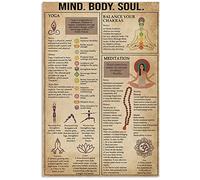 XingFox Plaque métallique rétro Yoga Poster Esprit Corps Âme Connaissance Méditation Équilibre Vos Chankras Drôle Décoration Murale Nostalgique Arts Décor Étanche Plaque Cadeaux 8x12 pouces