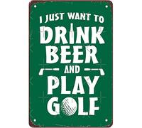 XingFox Plaque métallique vintage neuve « Je veux juste boire une bière et jouer au golf » - Décoration murale pour salle de jeux, cuisine ou bar - Style ferme - Noël, Halloween - 20 x 30 cm