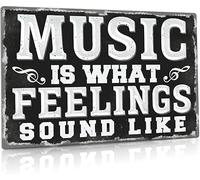XingFox Plaque murale en métal avec inscription « Music Is What Feelings Sound Like » pour décoration intérieure et extérieure, 20,3 x 30,5 cm