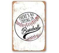 XingFox Plaque murale en métal décorative sur le thème du baseball : « On ne pleure pas dans le sport », cadeau pour chambre de garçon ou d'homme (20 x 30 cm).